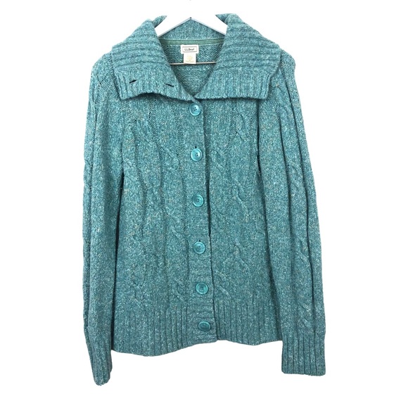 L.L. Bean Sweaters - L.L. Bean Wool Blend Cable Knit Cardigan Sweater